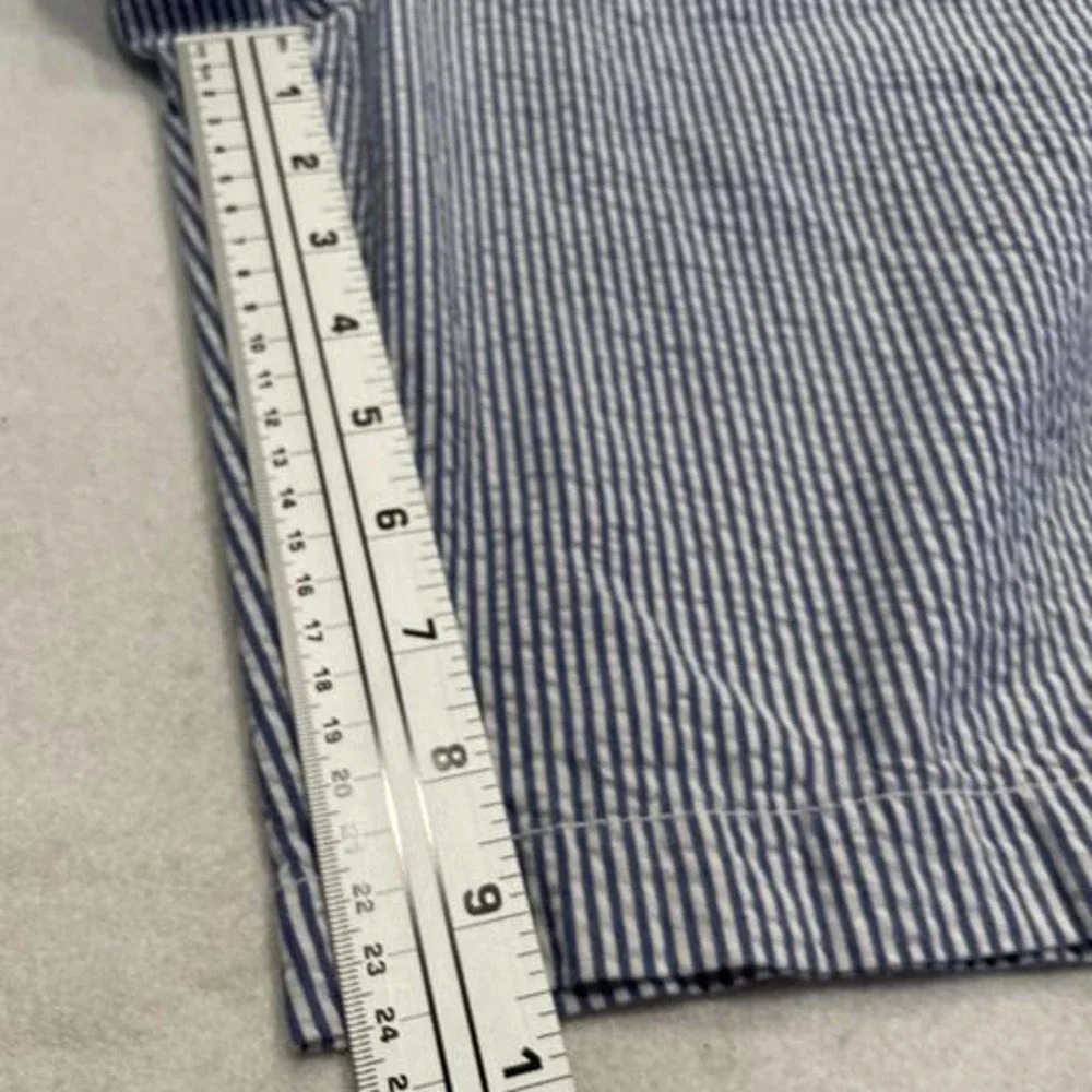 Cremieux Size 36 Mens White Blue‎ Vertical Striped Shorts Flat Front Pockets